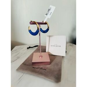 Alexis Bittar Retro Memphis 14K Yellow‎ Goldplated Half-Hoop Earrings, Blue, NWT